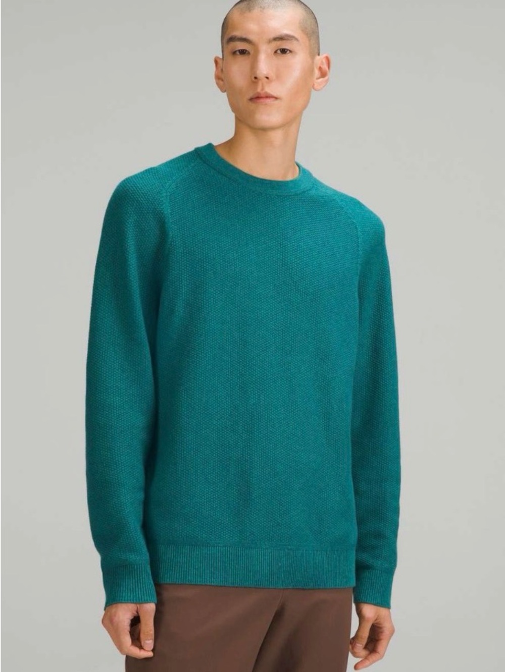 Men’s Lululemon Textured Knit Crewneck Sweater Large Green EUC $128
